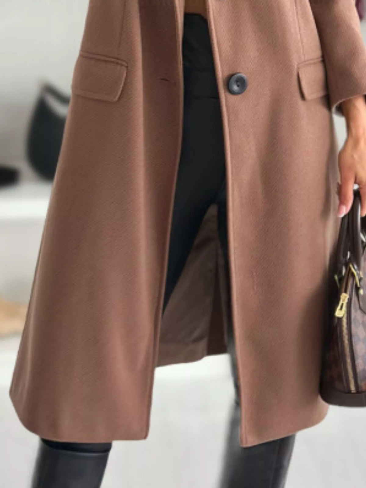 Lapel Collar Long Sleeve Coat - Brinxx Couture