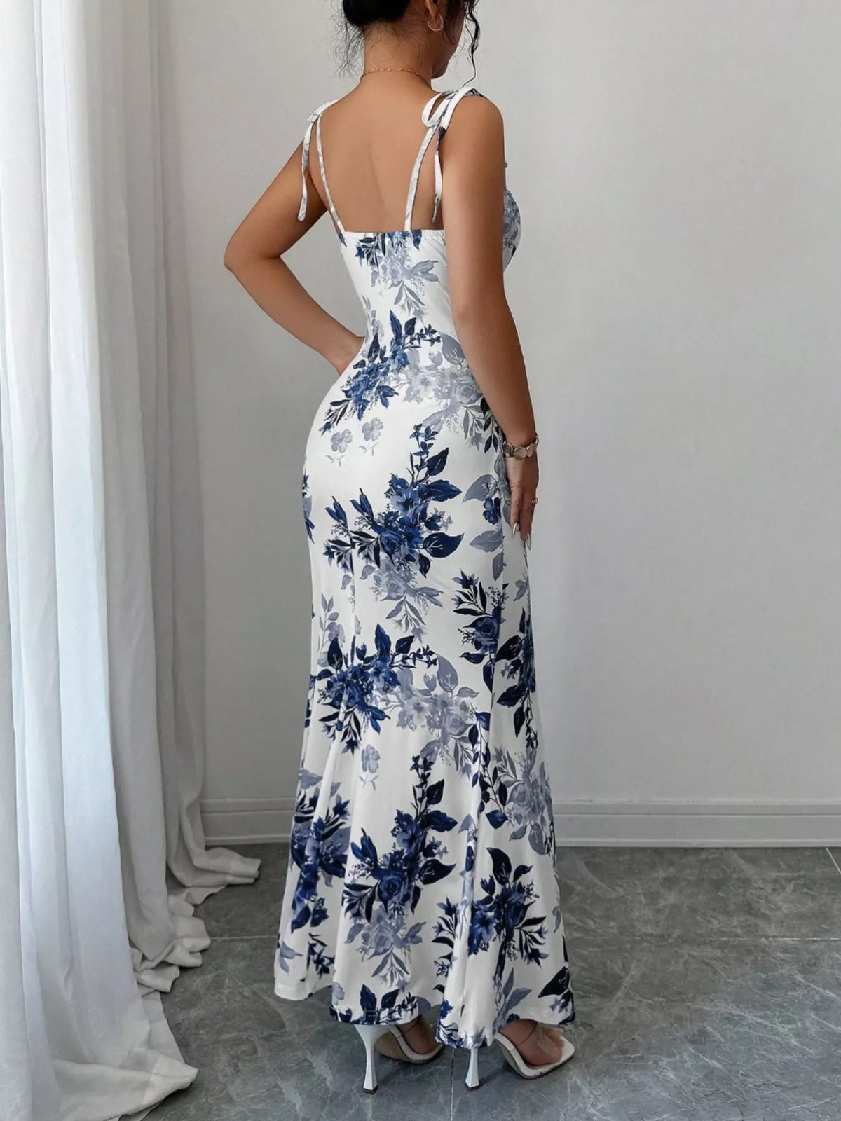 Printed Tie Strap Slit Maxi Dress - Brinxx Couture