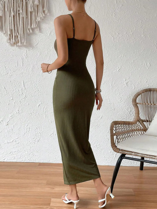 Ribbed Wrap Midi Dress with Side Slit - Brinxx Couture