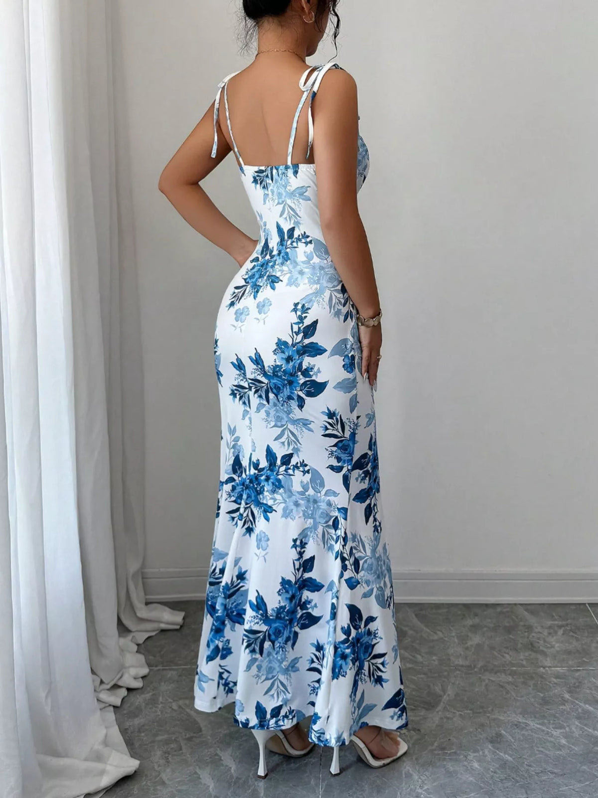 Printed Tie Strap Slit Maxi Dress - Brinxx Couture