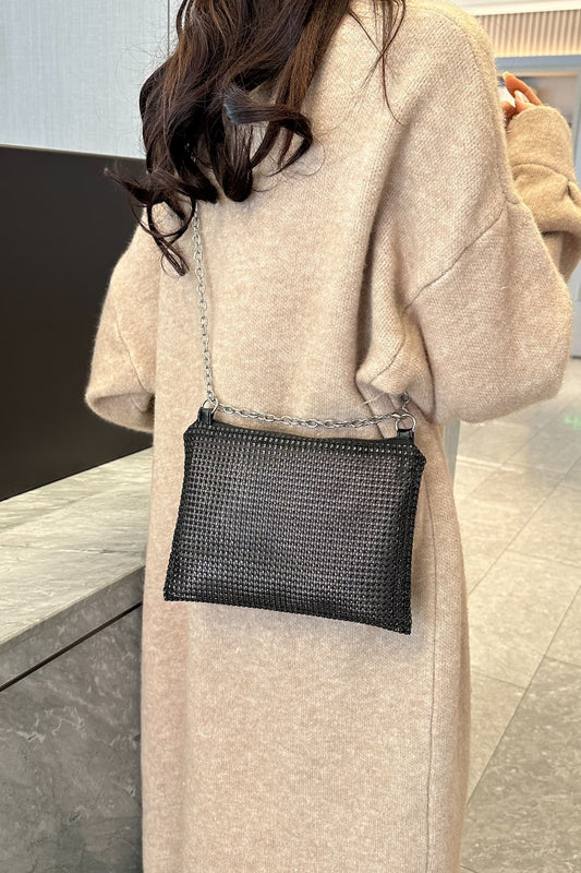 Rhinestone Polyester Chain Crossbody Bag - Brinxx Couture