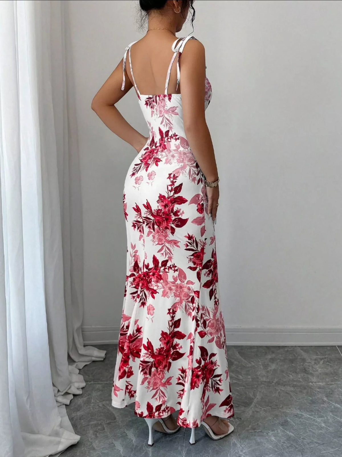 Printed Tie Strap Slit Maxi Dress - Brinxx Couture