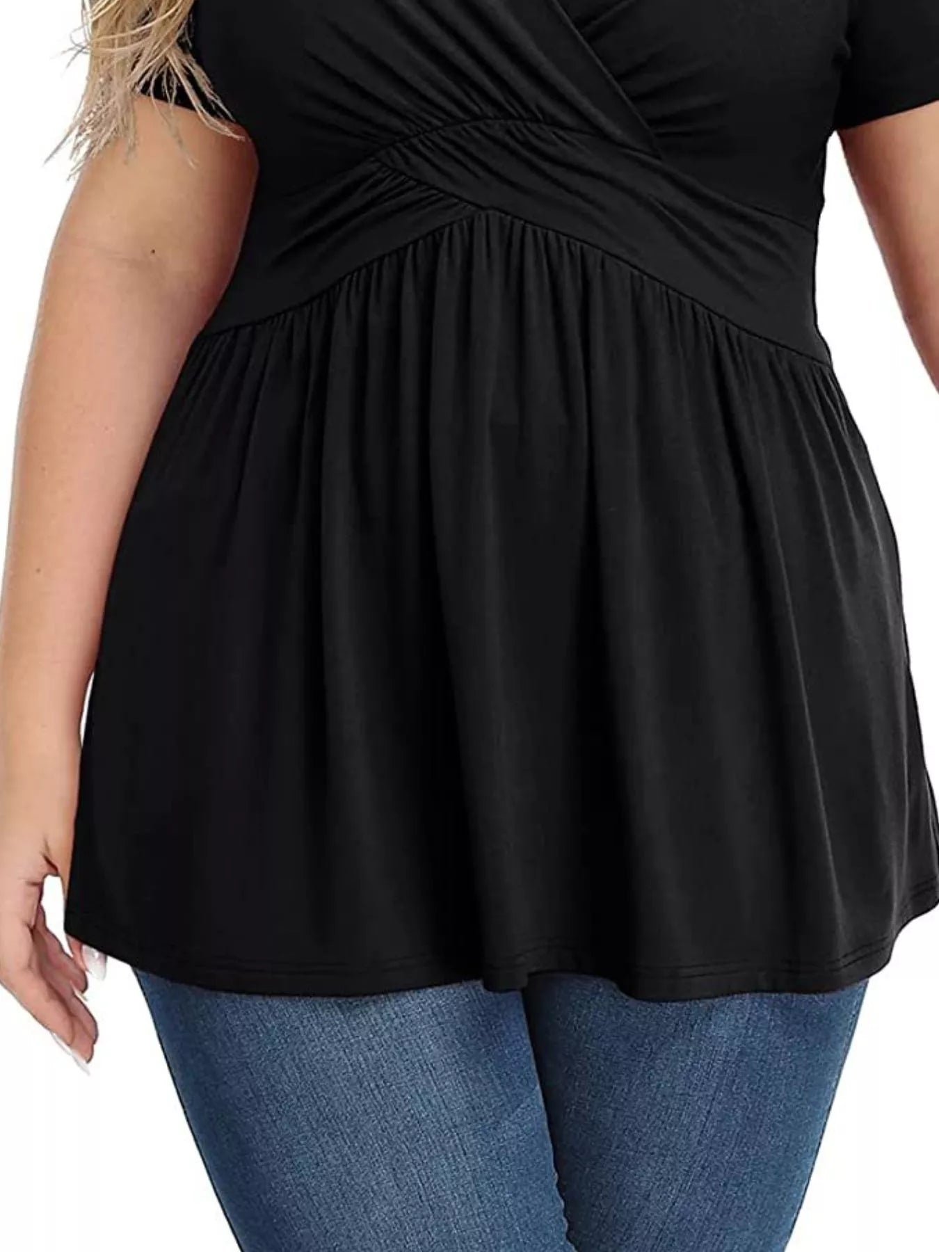 Plus Size Surplice Short Sleeve T-Shirt - Brinxx Couture