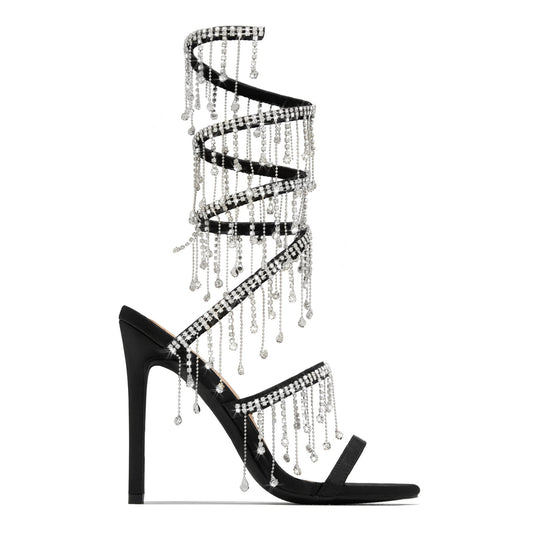 Embellished Around Ankle Rhinestone Stiletto Heels - Brinxx Couture