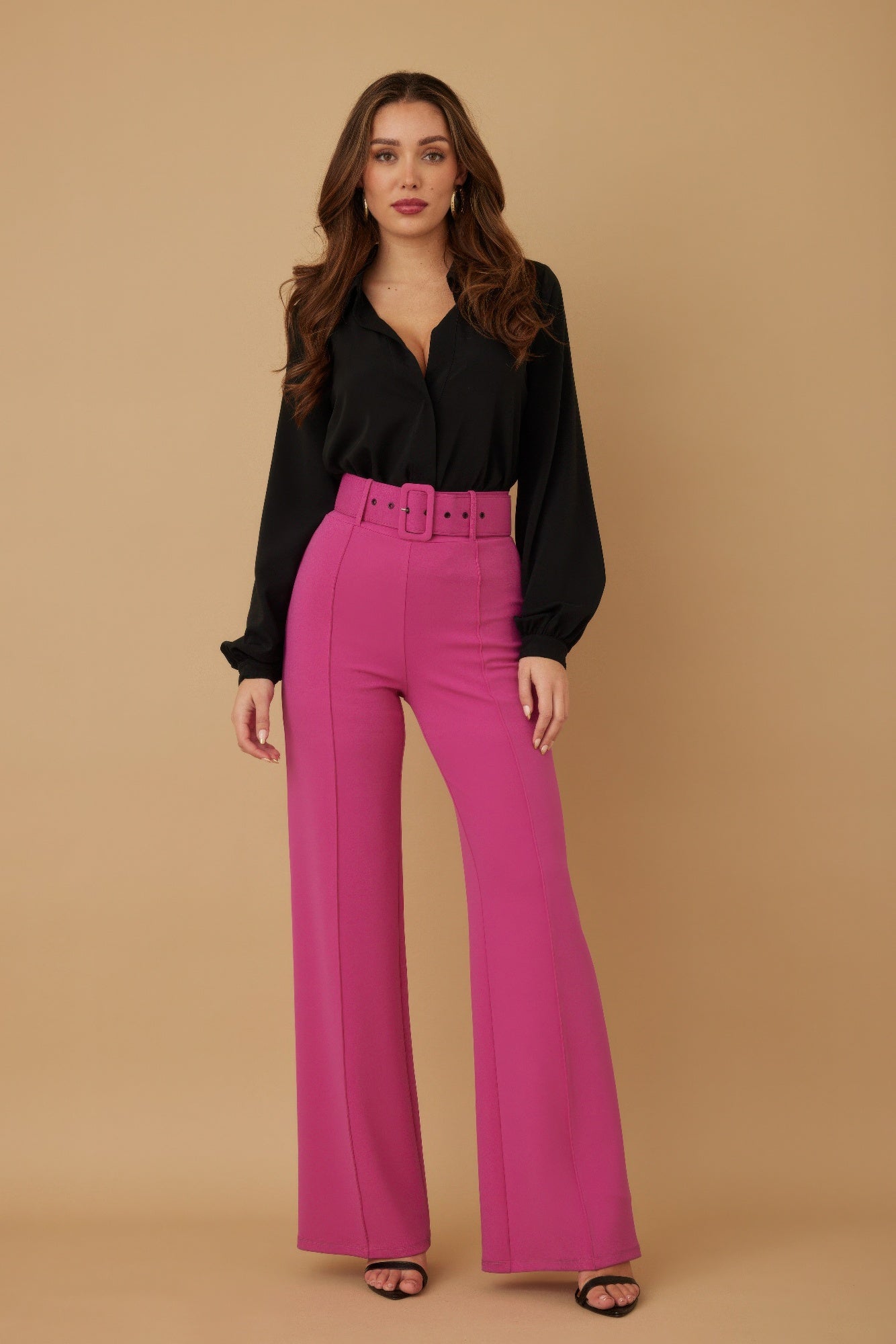 High Waist Buckle Belt Pants - Women's Slim Fit Pants - Brinxx Couture