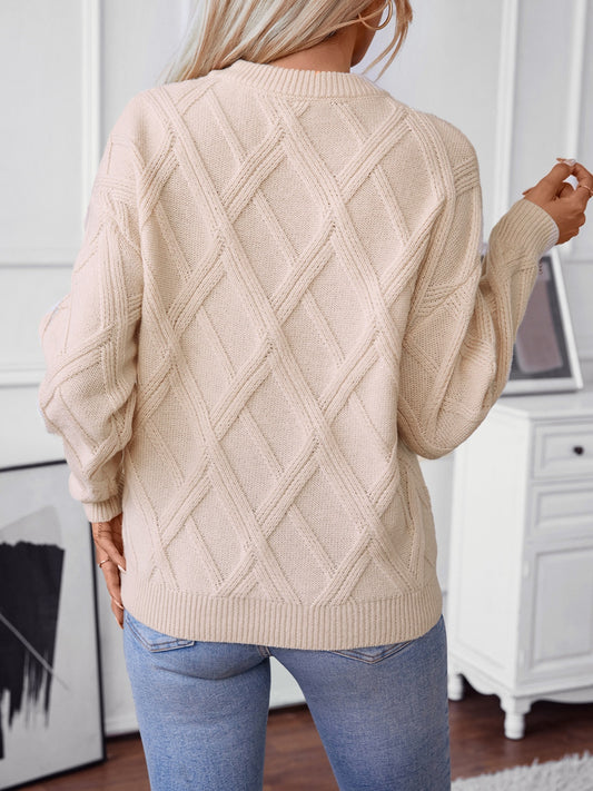 Geometric Round Neck Long Sleeve Sweater - Brinxx Couture
