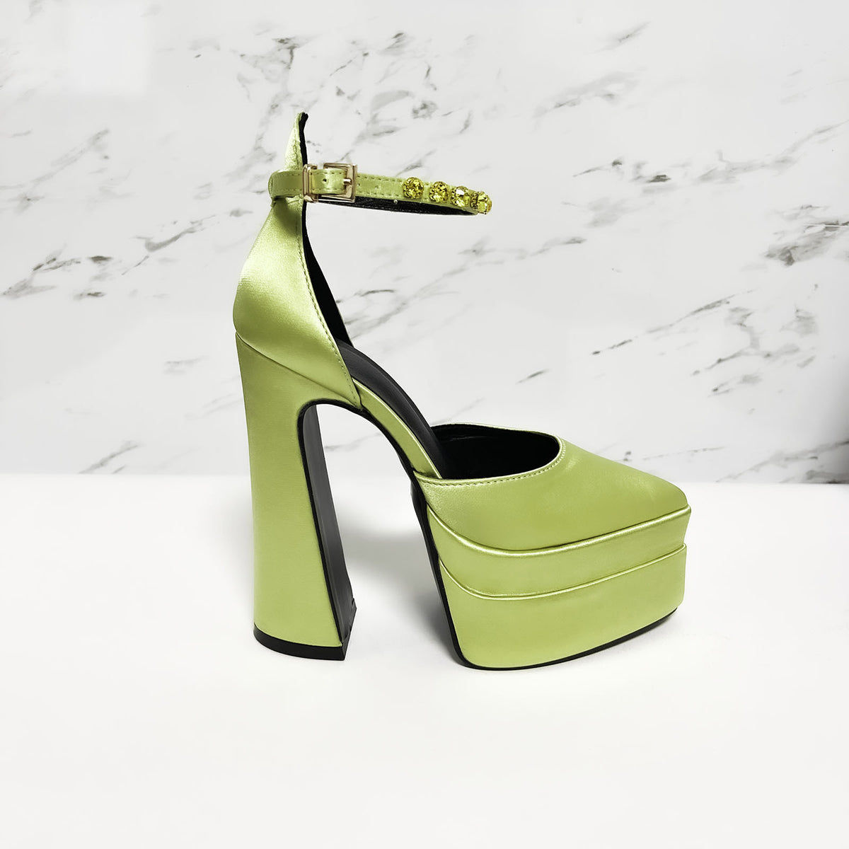 Jewel Strap Satin Platform Heels - Luxe Elegance - Brinxx Couture