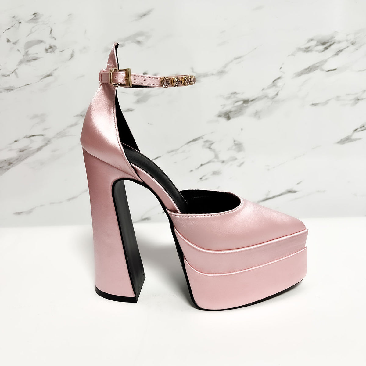 Jewel Strap Satin Platform Heels - Luxe Elegance - Brinxx Couture