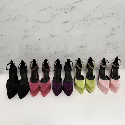 Jewel Strap Satin Platform Heels - Brinxx Couture