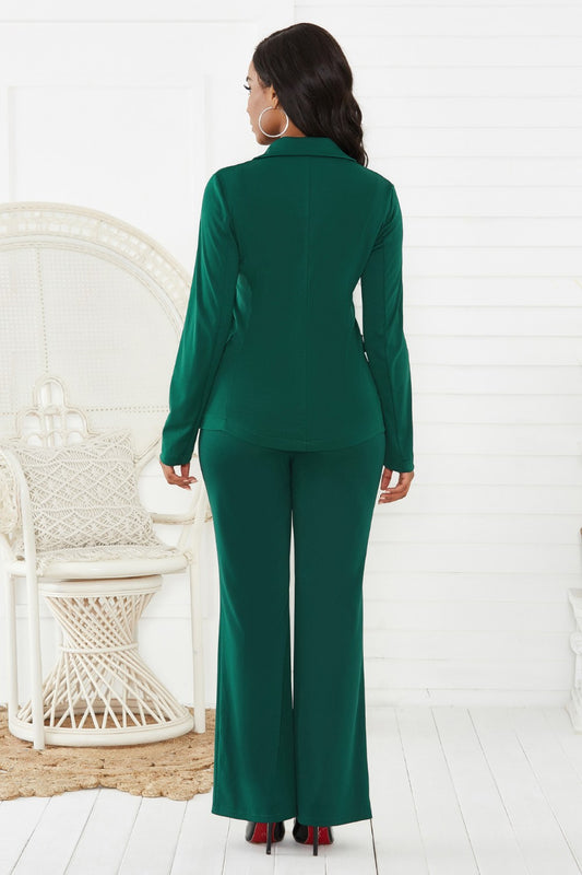 Lapel Collar Long Sleeve Blazer and Pants Set - Brinxx Couture