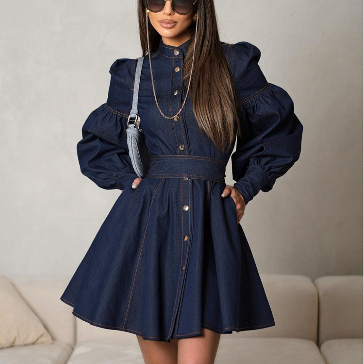 couture denim dress Versace Jeans Couture - Blue denim dress with baroque logo 76HAO953DW023L54