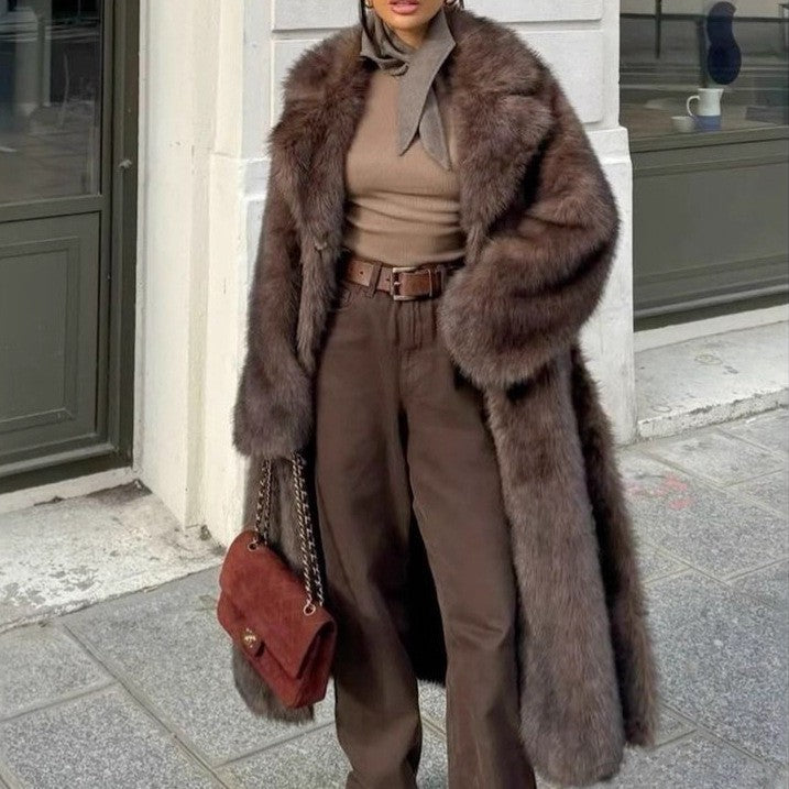 Vintage Collar Brown Faux Fur Coat - Luxury Winter - Brinxx Couture