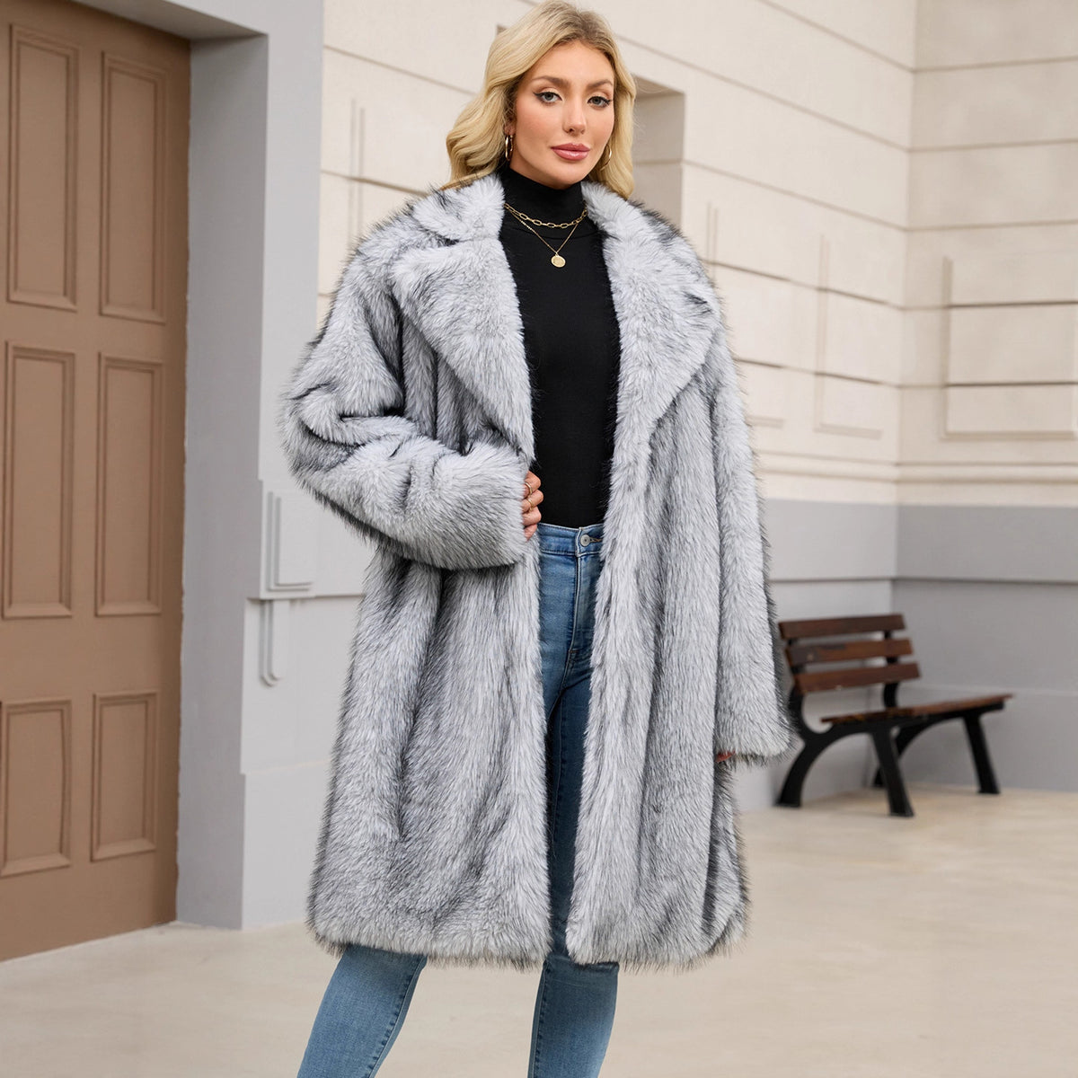 Knee Length Faux Fur Coat - Brinxx Cuture