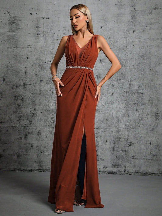 V-Neck Elegant Bridesmaid Dress - Brinxx Couture