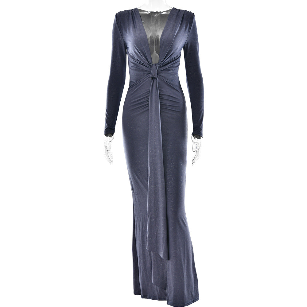 Sexy Deep V Plunge Slit Ribbon Dress - Brinxx Couture