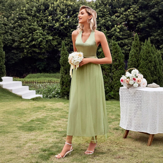 V-Neck Strap Bridemaid Dress - Brinxx Couture