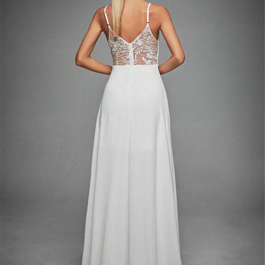 Lace Backless V-Neck Bridesmaid Dress - Brinxx Couture