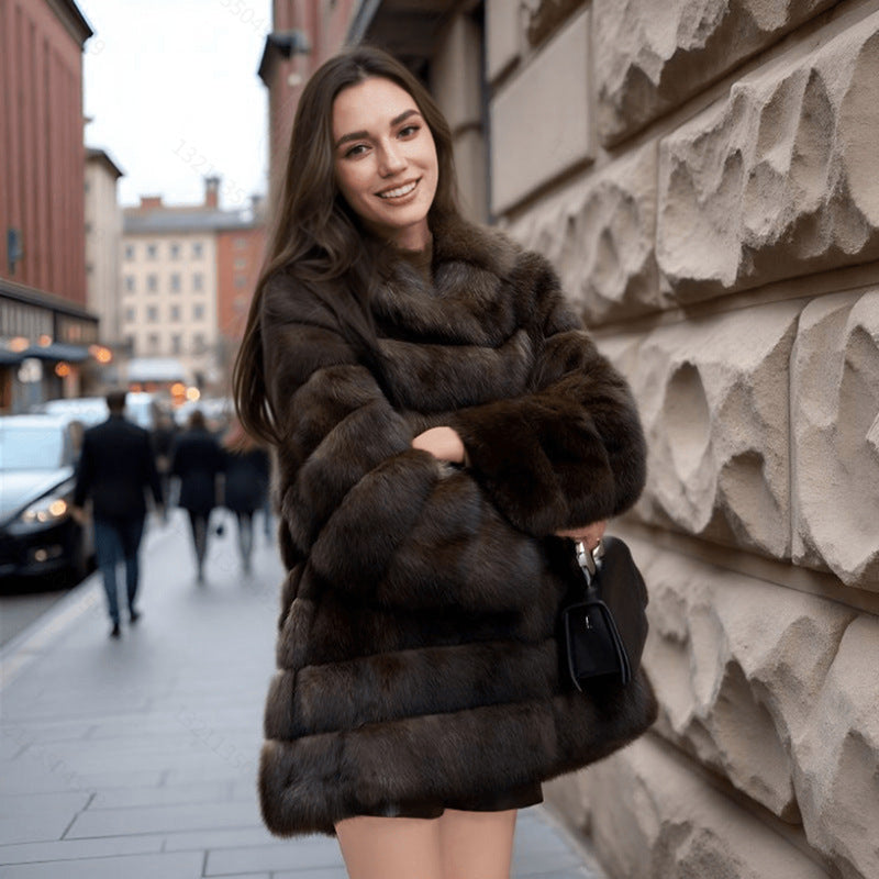 Hooded Faux Fur Coat - Mid-Length Luxury Warmth - Brinxx Couture