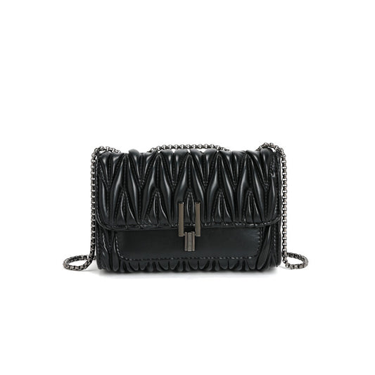 Pleated Chain Messenger Shoulder Bag - Brinxx Couture