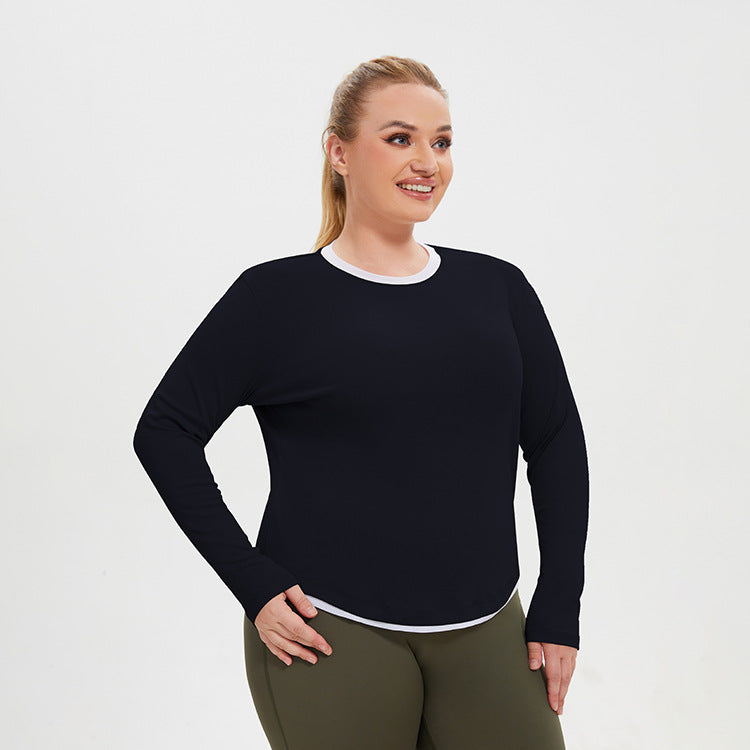 Plus Size Faux Two Piece Long Sleeve Workout Top - Brinxx Couture