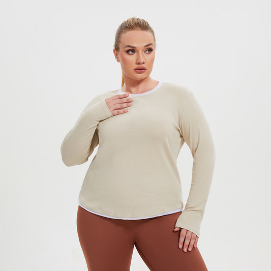 Plus Size Faux Two Piece Long Sleeve Workout Top - Brinxx Couture