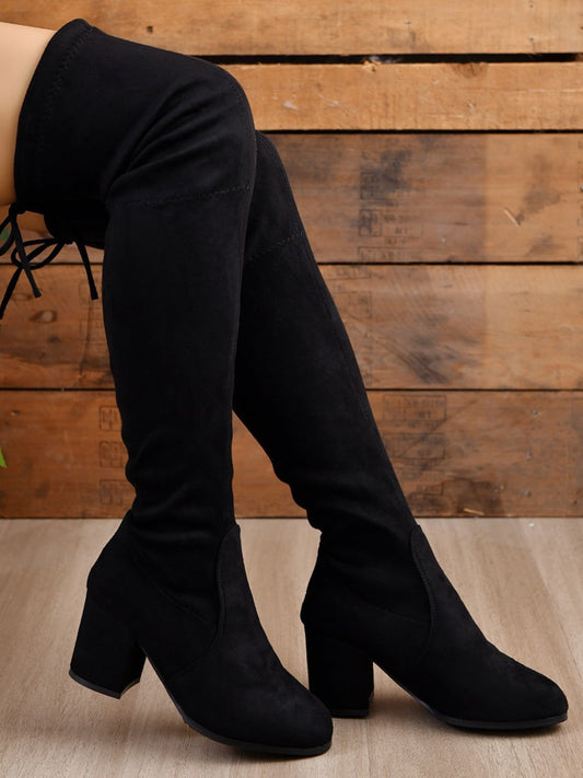 Round Toe Block Heel Boots - Brinxx Couture