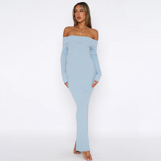 Sexy Slim Off Shoulder Long Sleeve Split Dress - Brinxx Couture
