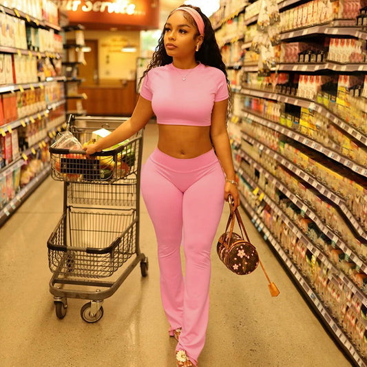 Short Sleeve Round Neck Top Two Piece Set - Brinxx Couture