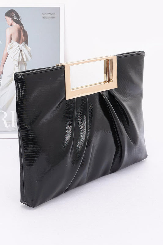 Faux Leather Metal Handle Clutch - Brinxx Couture