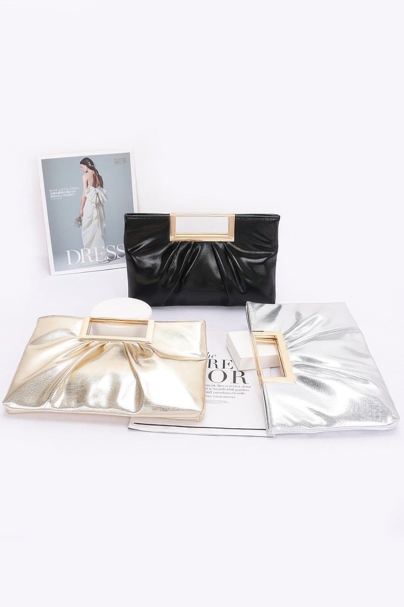 Faux Leather Metal Handle Clutch - Brinxx Couture