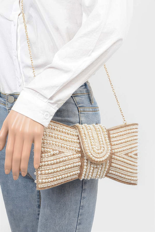 Pearl Bow Shaped Clutch Handbag - Brinxx Couture