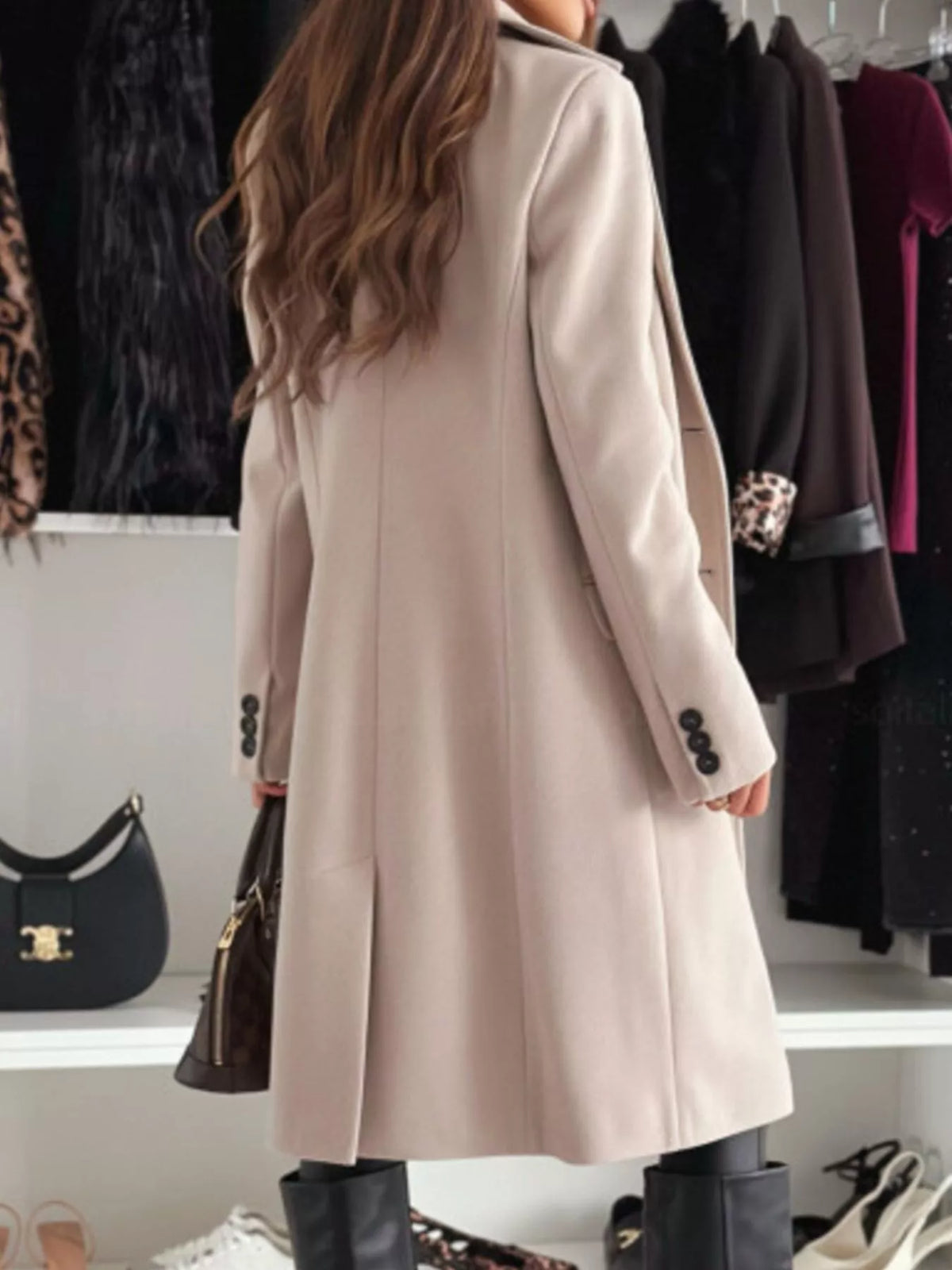 Lapel Collar Long Sleeve Coat - Brinxx Couture