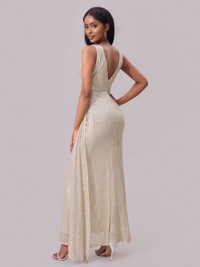 Slit Sequin Surplice Sleeveless Maxi Dress - Brinxx Couture
