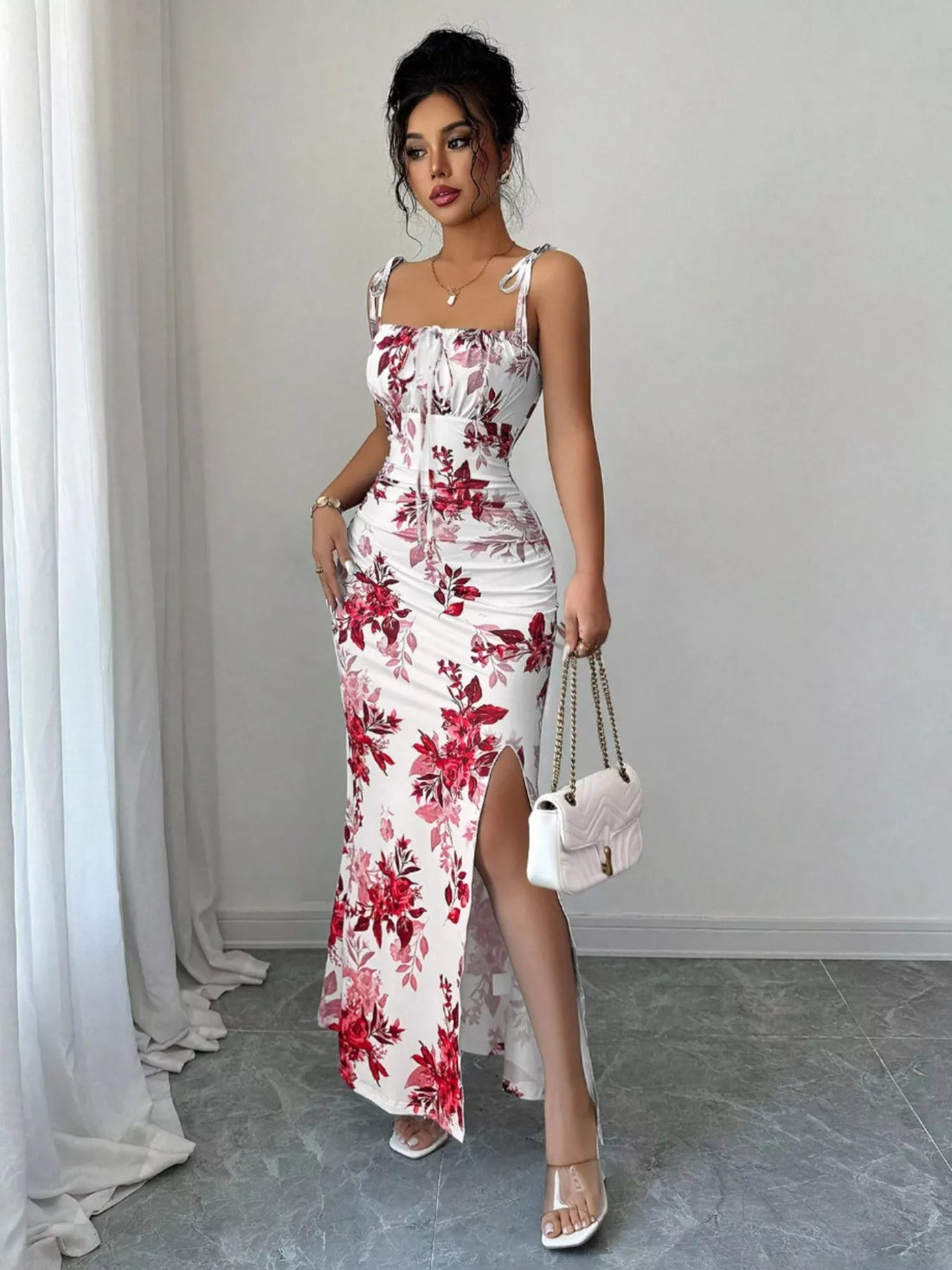 Women's summer 2026 style guide — Printed Tie Strap Slit Maxi Dress from Brinxx Couture