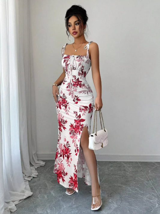 Women's summer 2026 style guide — Printed Tie Strap Slit Maxi Dress from Brinxx Couture