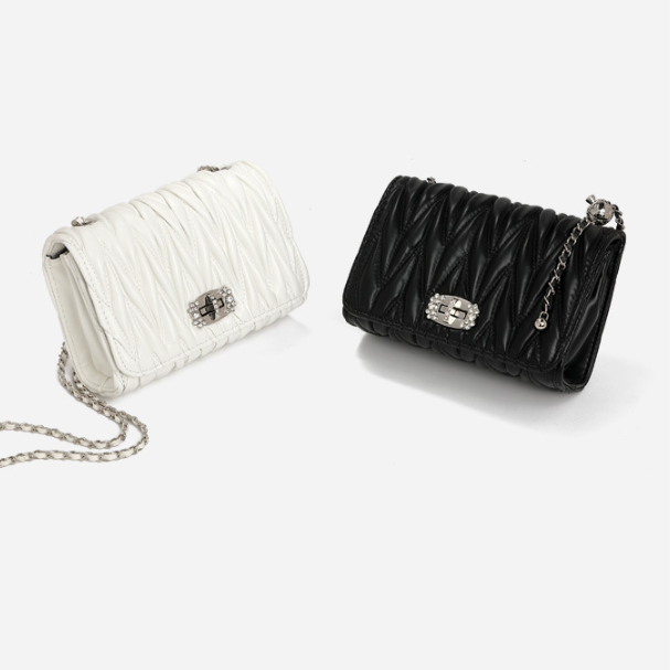Pleated Chain Small Crossbody Bag - Brinxx Couture