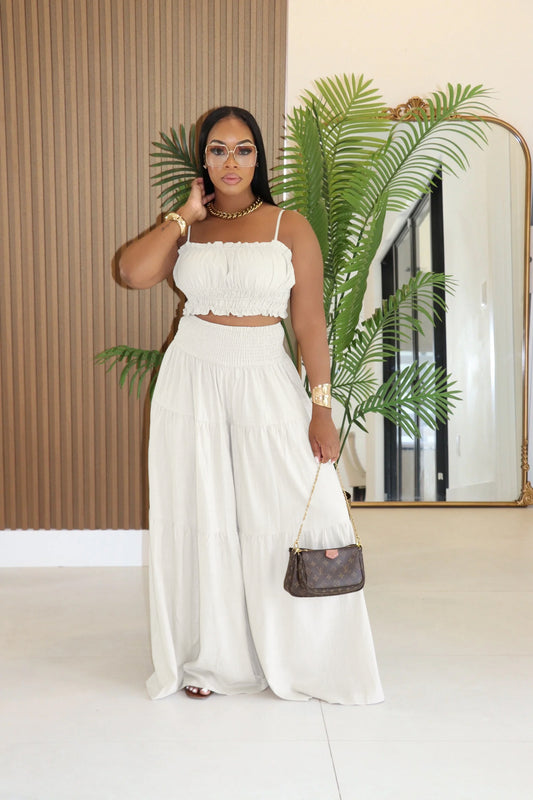 Spaghetti Strap Two Piece Wide Leg Pants Set - Brinxx Couture
