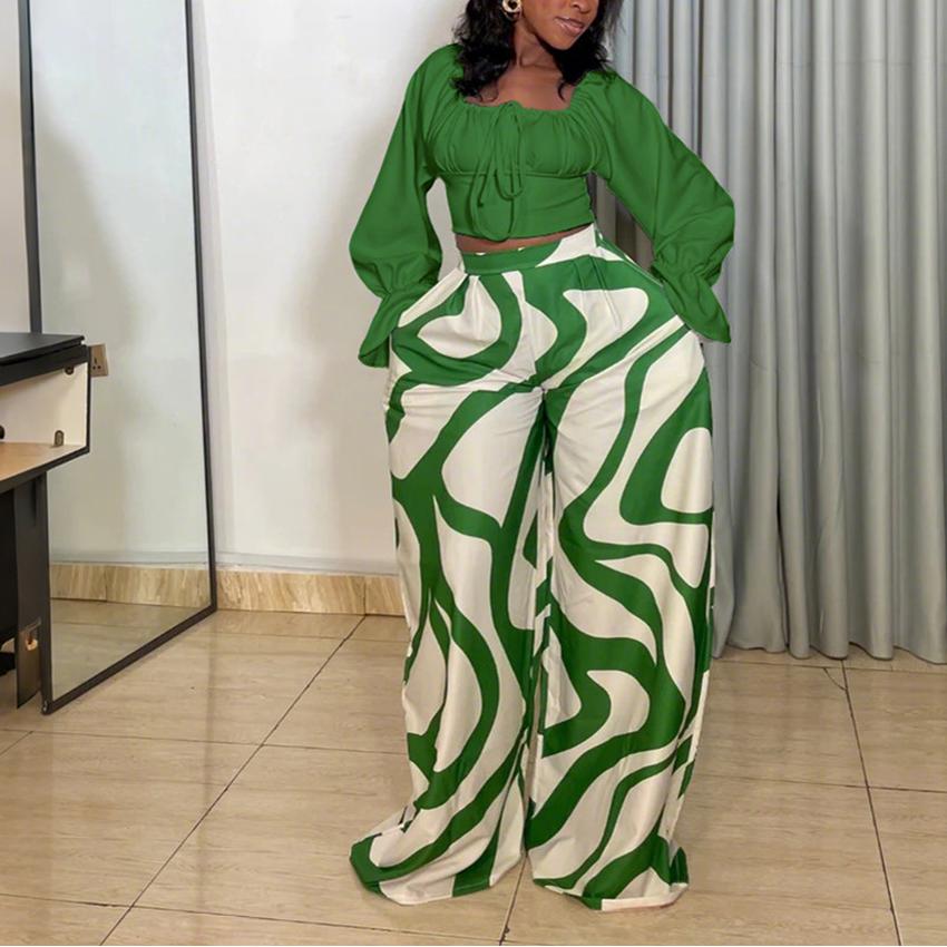 Two Piece Long Sleeve Loose Wide Leg Set - Brinxx Couture