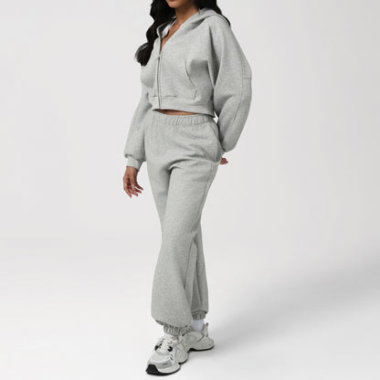 Cotton Zip-Up Track Suit - Loose Fit Athleisure Set - Brinxx Couture