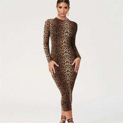 Leopard Print Long Sleeve Bodycon Dress - Sexy Slim Fit - Brinxx Couture