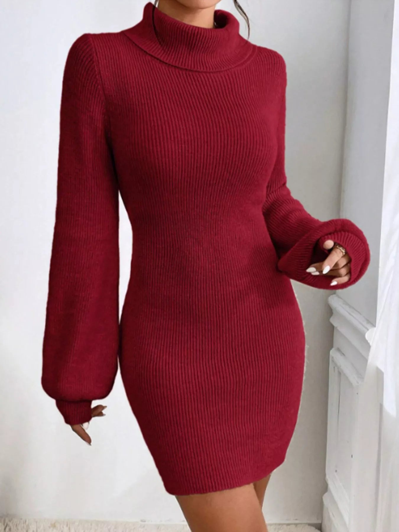 Turtleneck Ribbed Knit Sweater Dress - Cozy Chic - Brinxx Couture