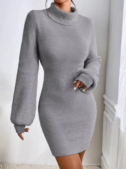 Turtleneck Ribbed Knit Sweater Dress - Cozy Chic - Brinxx Couture