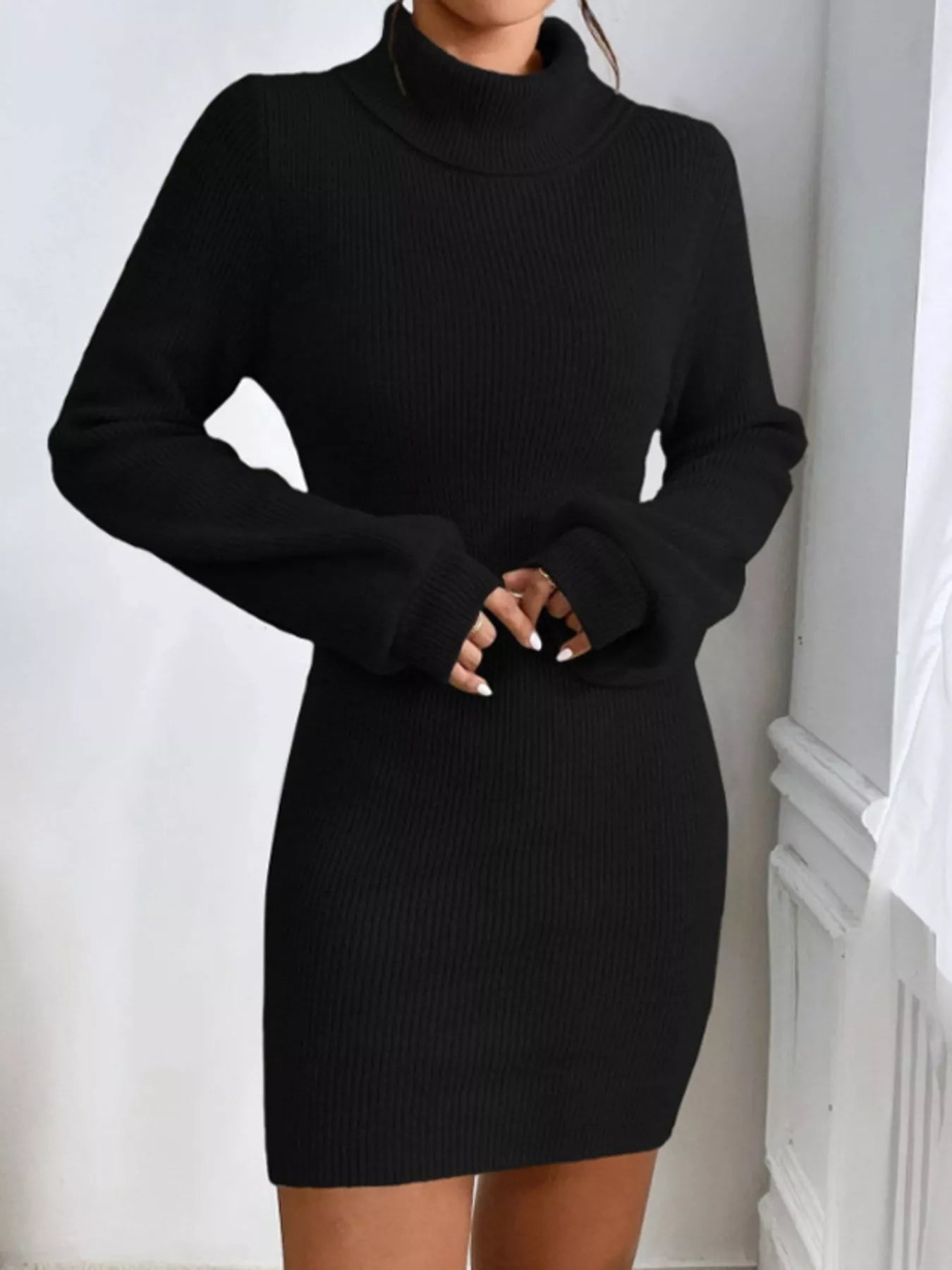 Turtleneck Ribbed Knit Sweater Dress - Cozy Chic - Brinxx Couture