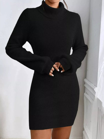 Turtleneck Ribbed Knit Sweater Dress - Cozy Chic - Brinxx Couture