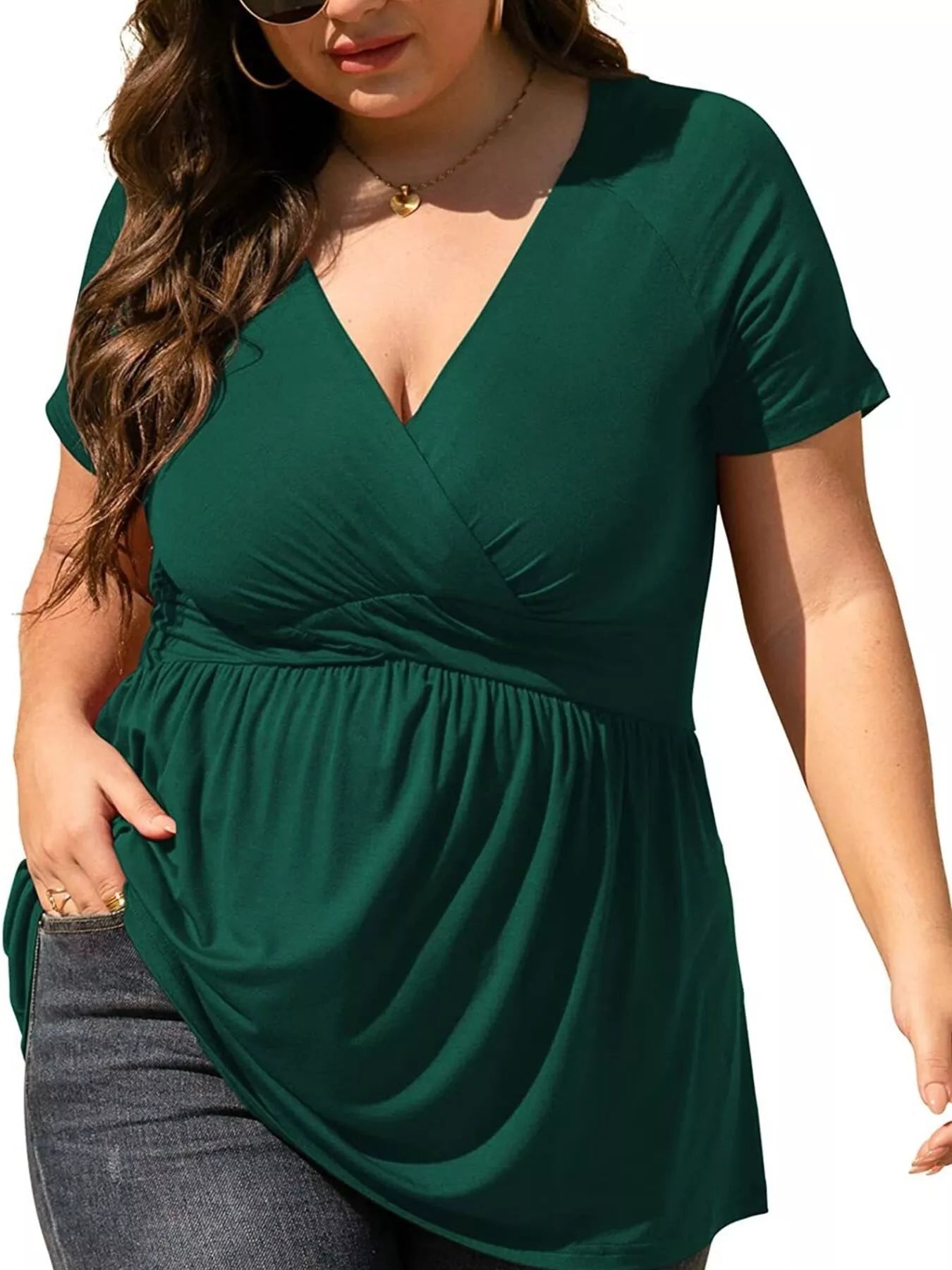 Plus Size Surplice Short Sleeve T-Shirt - Brinxx Couture