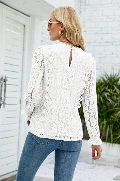 V-Neck Flounce Sleeve Lace Top - Brinxx Couture