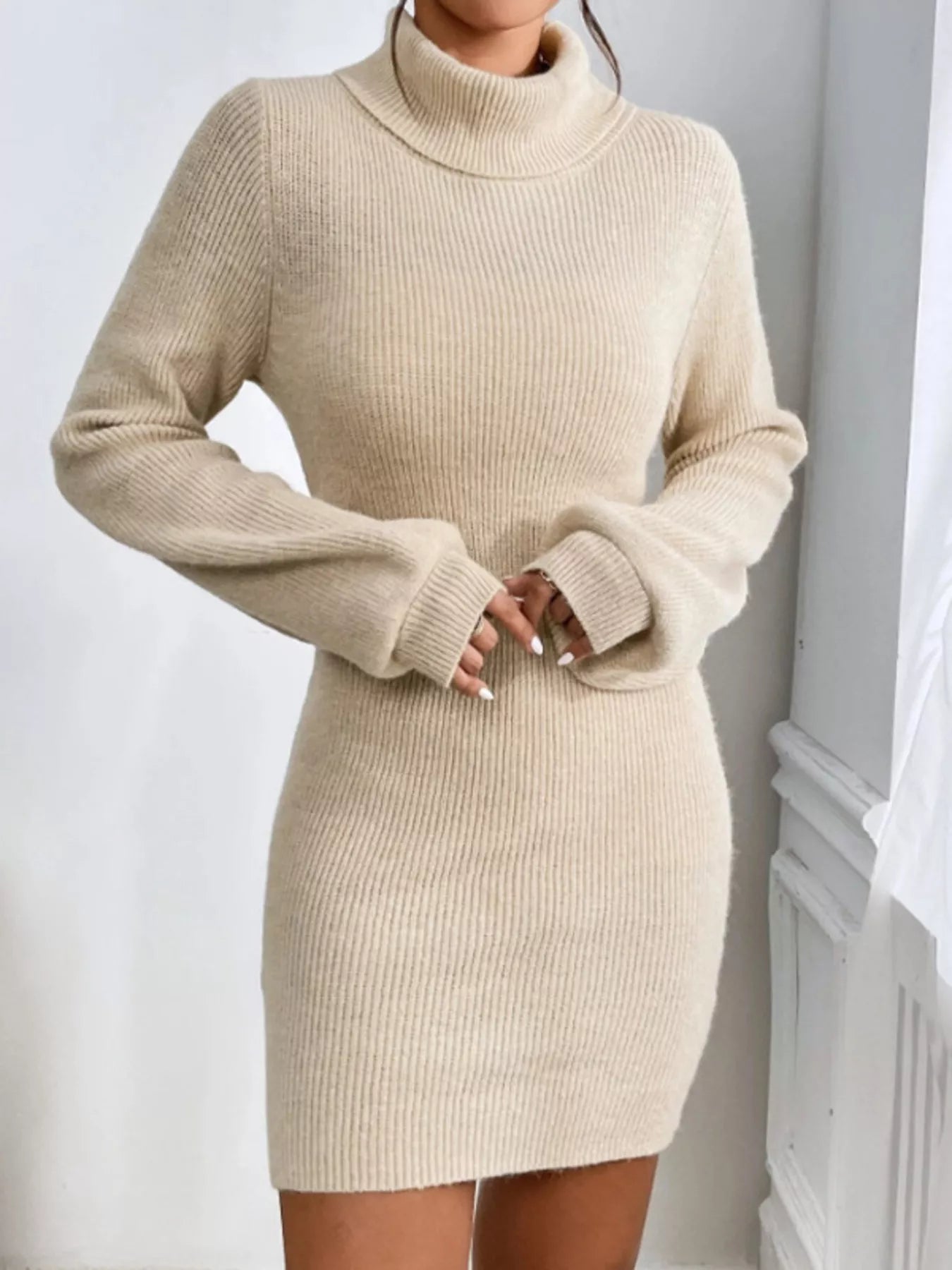 Turtleneck Ribbed Knit Sweater Dress - Cozy Chic - Brinxx Couture