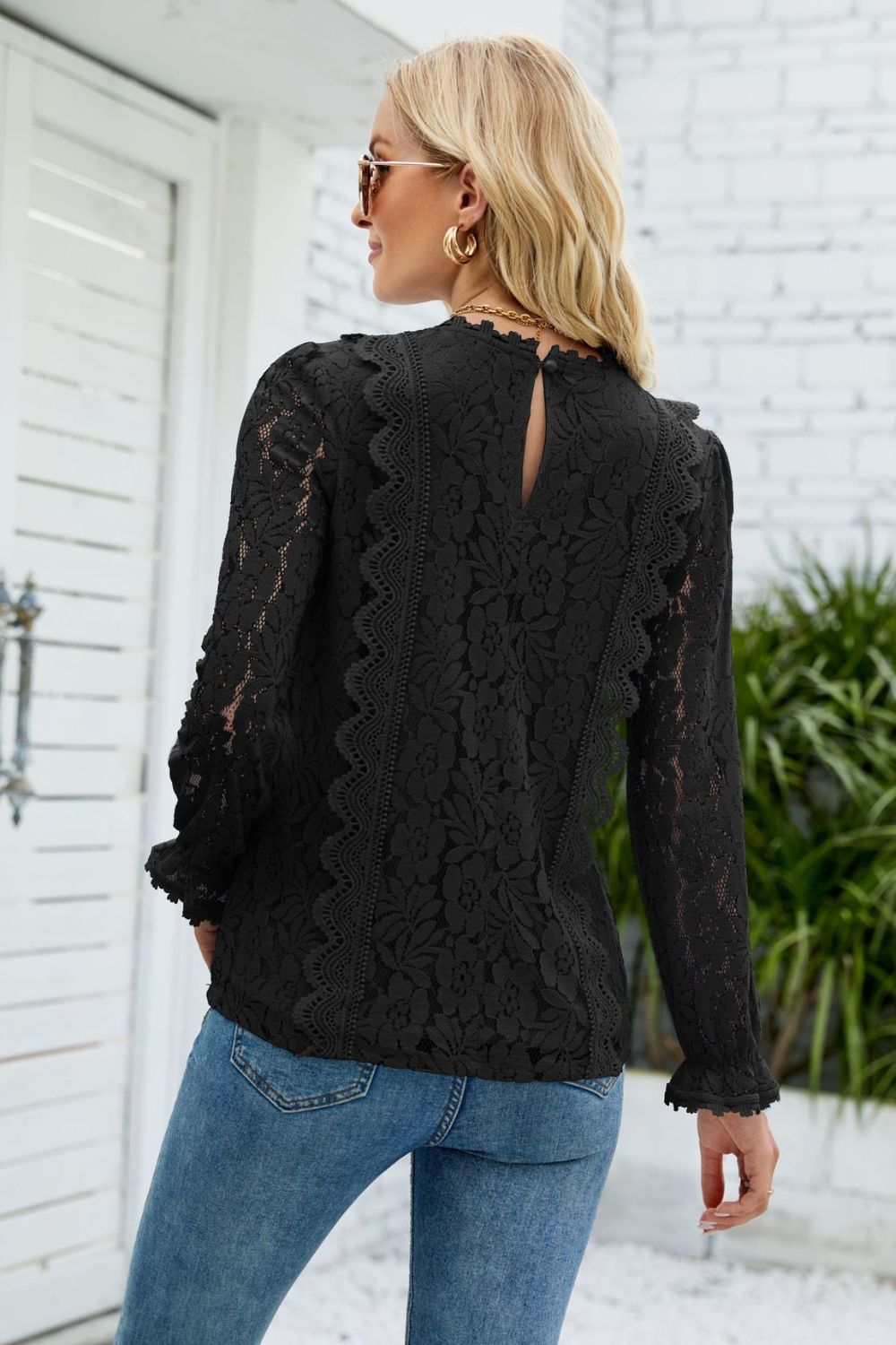 V-Neck Flounce Sleeve Lace Top - Brinxx Couture