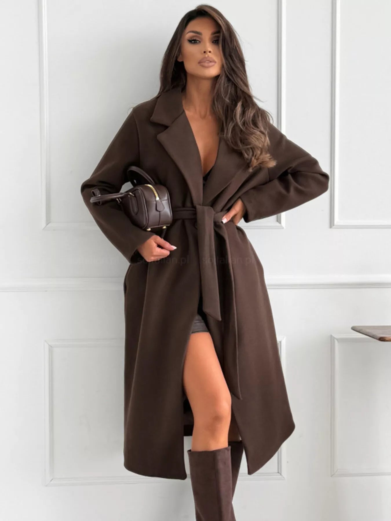 Tie Waist Longline Coat - Belted Elegance - Brinxx Couture