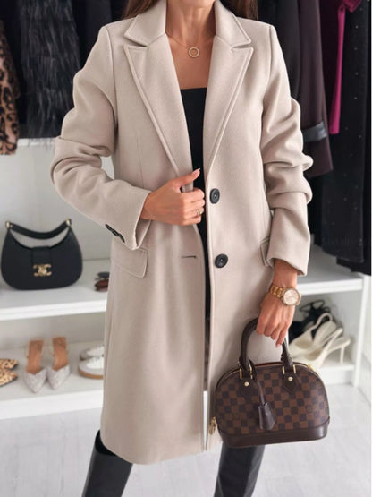 Lapel Collar Long Sleeve Coat - Brinxx Couture